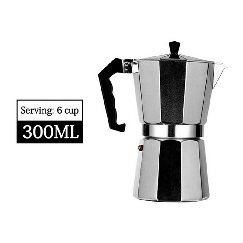 Aluminum Mocha Latte Coffee Maker Moka Espresso Cafeteira Percolator Pot 1cup/2cup/3cup/6cup/9cup/12cup Stovetop Coffee Maker: 300ml