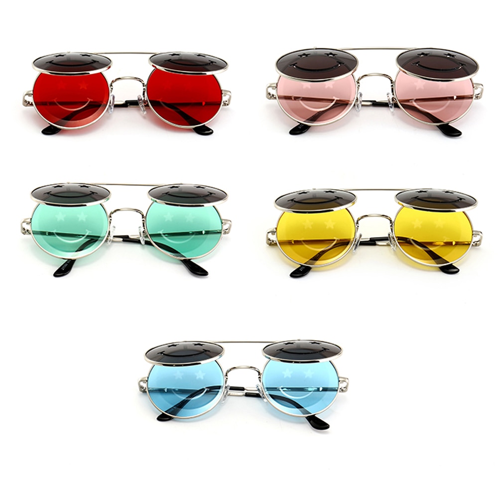 Kachawoo flip up round sunglasses men vintage red pink yellow round sun glasses for women accessories summer beach