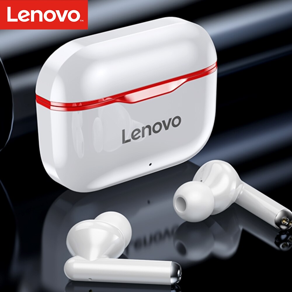 Lenovo LivePods LP1 BT 5.0 casque stéréo écouteurs avec contrôle tactile double hôtes TWS casques avec réduction de bruit pour téléphone: Rouge