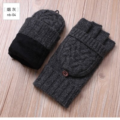 Guantes sin dedos de invierno para hombre, mitones de lana tejidos, manoplas cálidas de terciopelo para invierno, manoplas cálidas para hombre, medio guantes de conducir dedo