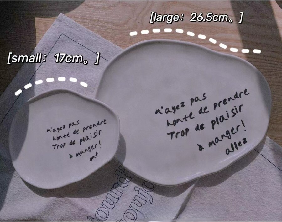 Koreaanse Stijl Decoratieve Plaat Onregelmatige Keramische Diner Platen Platen Keramische Dessertbord Ontbijt Kom Franse Brief