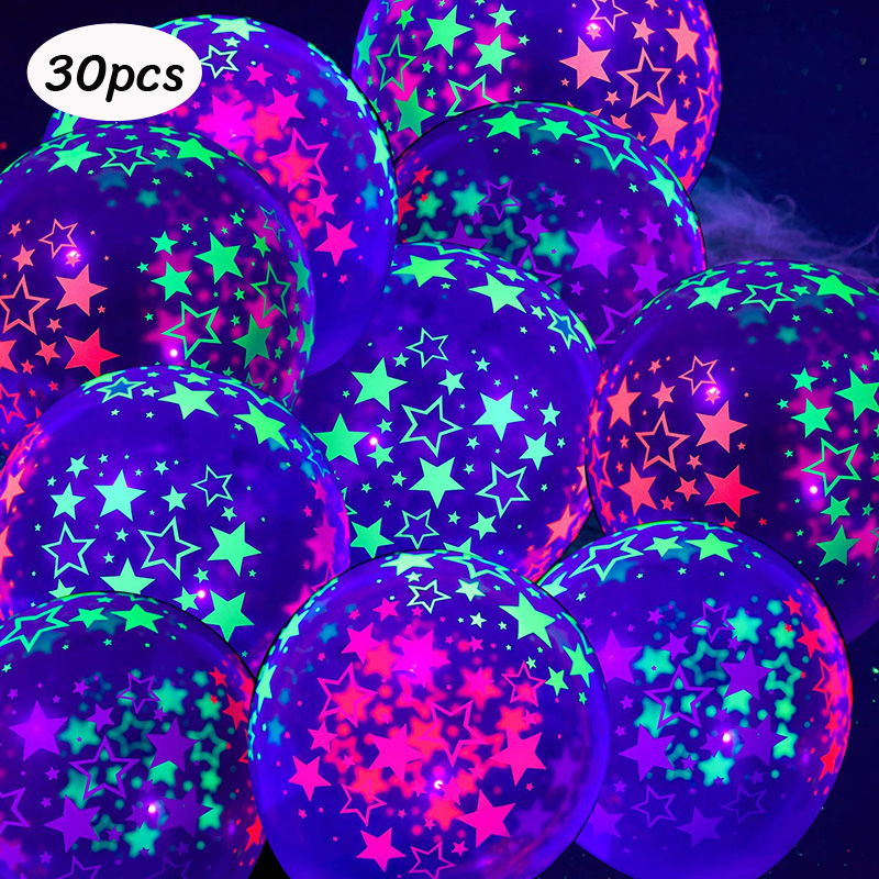 1Set Neon Glow Ballonnen Gelukkige Verjaardag Banner Sterren Fluorescerende Banners Verjaardagsballonnen voor Neon Glow Verjaardagsfeestje Achtergrond: Oranje