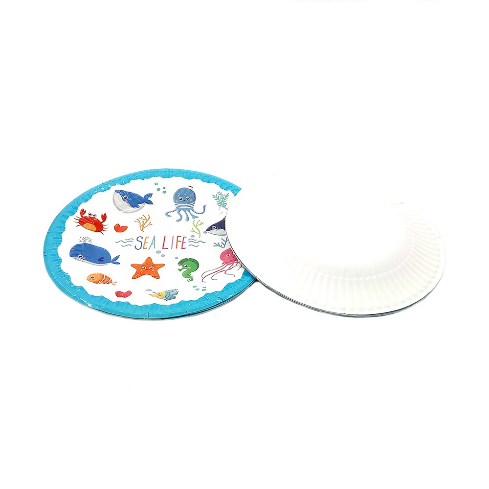 6pcs Dessert Plate Dishes With Food Film For Kids Children Sea Life Marine Animal Fish Theme Party Supplies Disposable Tableware