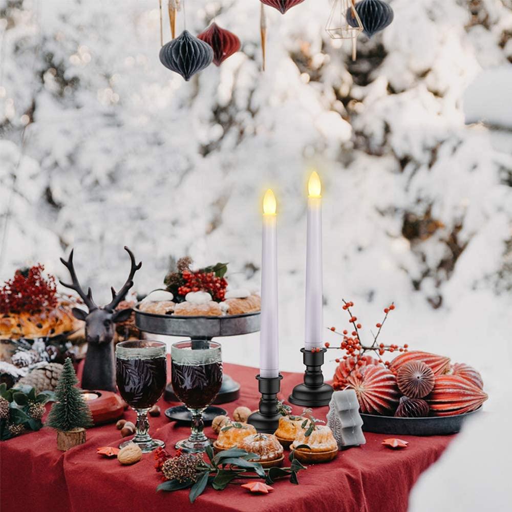 Christmas Decorations Window Candles Battery Operated Flameless Flicker LED White Taper Candle Lights with Remote Timer Night li