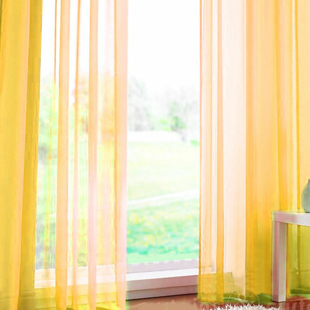 1pc Tulle Door Window Curtain Modern Voile Pure Color Drape Panel Sheer Scarf Valances Room Curtains For Bedroom Living Room: Light Yellow