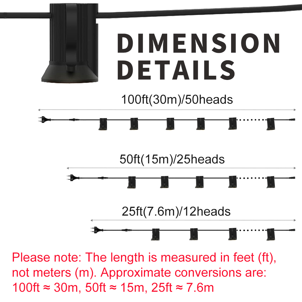 25ft 50ft 100ft Luci della stringa Anello per appendere incorporato Base E12 Nero per esterni per Natale Esterno Patio Globo Matrimonio decorativo