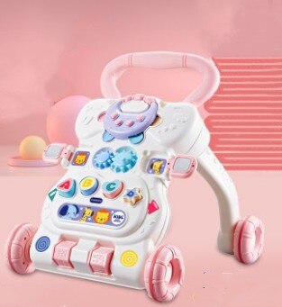 Baby rollator vogn anti-rollover walk walking rollator baby legetøj 6-7-18 måneder: Lyserød