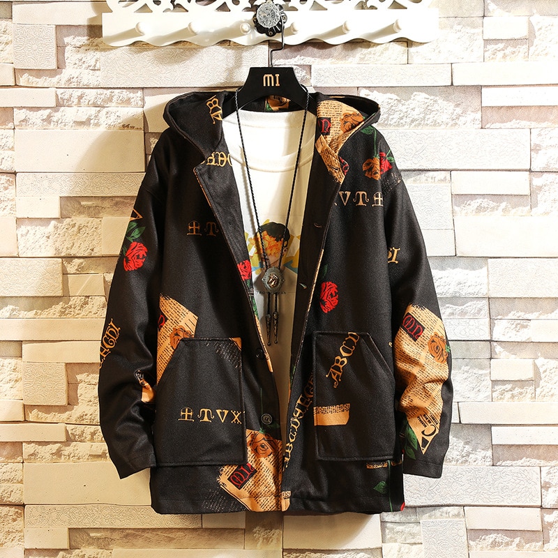 Män casual jackor med luva herr streetwear bomberjacka tryck vindjacka manliga koreanska ytterkläder höstkappor väst homme ,za228