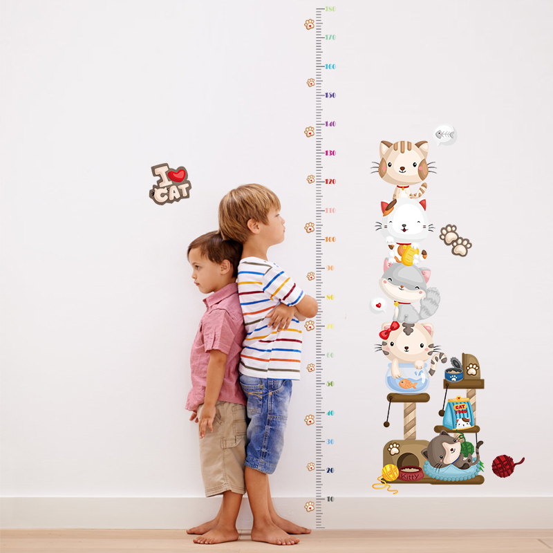 Friendly Cartoon Animals Kids Height Wall Stickers for Baby Rooms Lovely Giraffe Elephant Cats Home Decor PVC Vinyl Wall Decals: No.17