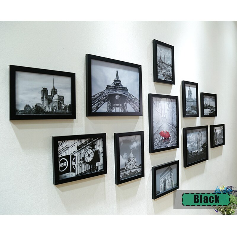 Juego de marcos de fotos para colgar en la pared decoración de pared para pasillo, dormitorio, sala de estar, arte moderno, decoración del hogar, 11 Uds.: Black