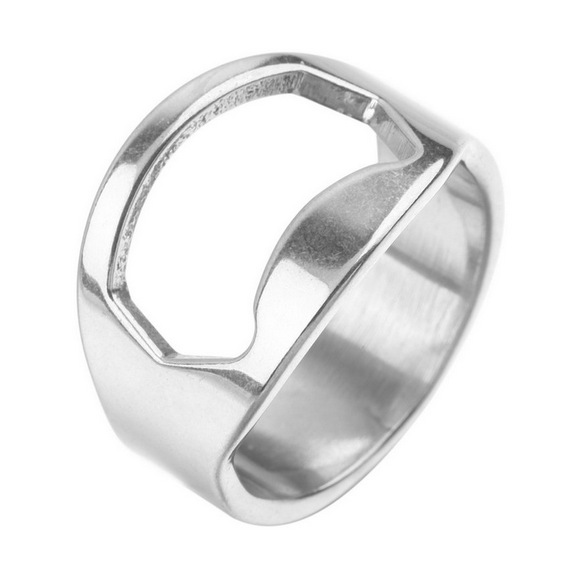 Abridor de garrafa criativo de aço inoxidável, 22mm, portátil, formato de anel, abridor de cerveja, ao ar livre, edc, cozinha doméstica, dropshipping: Branco