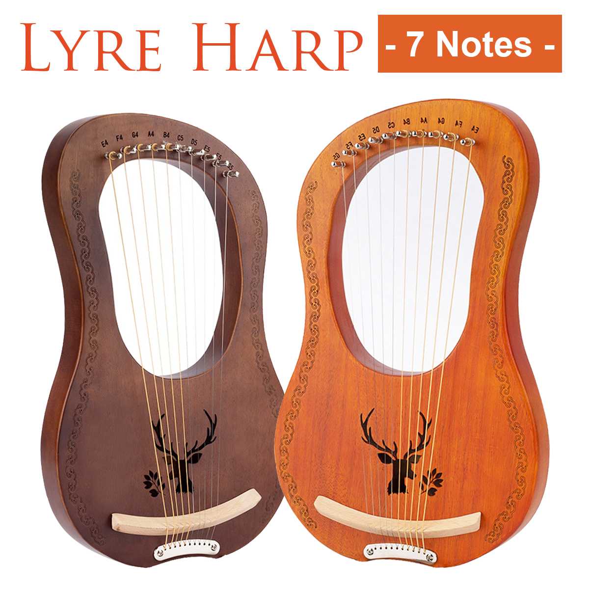 7 Schnur Holz Mahagoni Leier Harfe Saiten Musical Instrument mit aufsammeln stimmen Werkzeug Reinigung Tuch Harfe Instrument Weihnachten