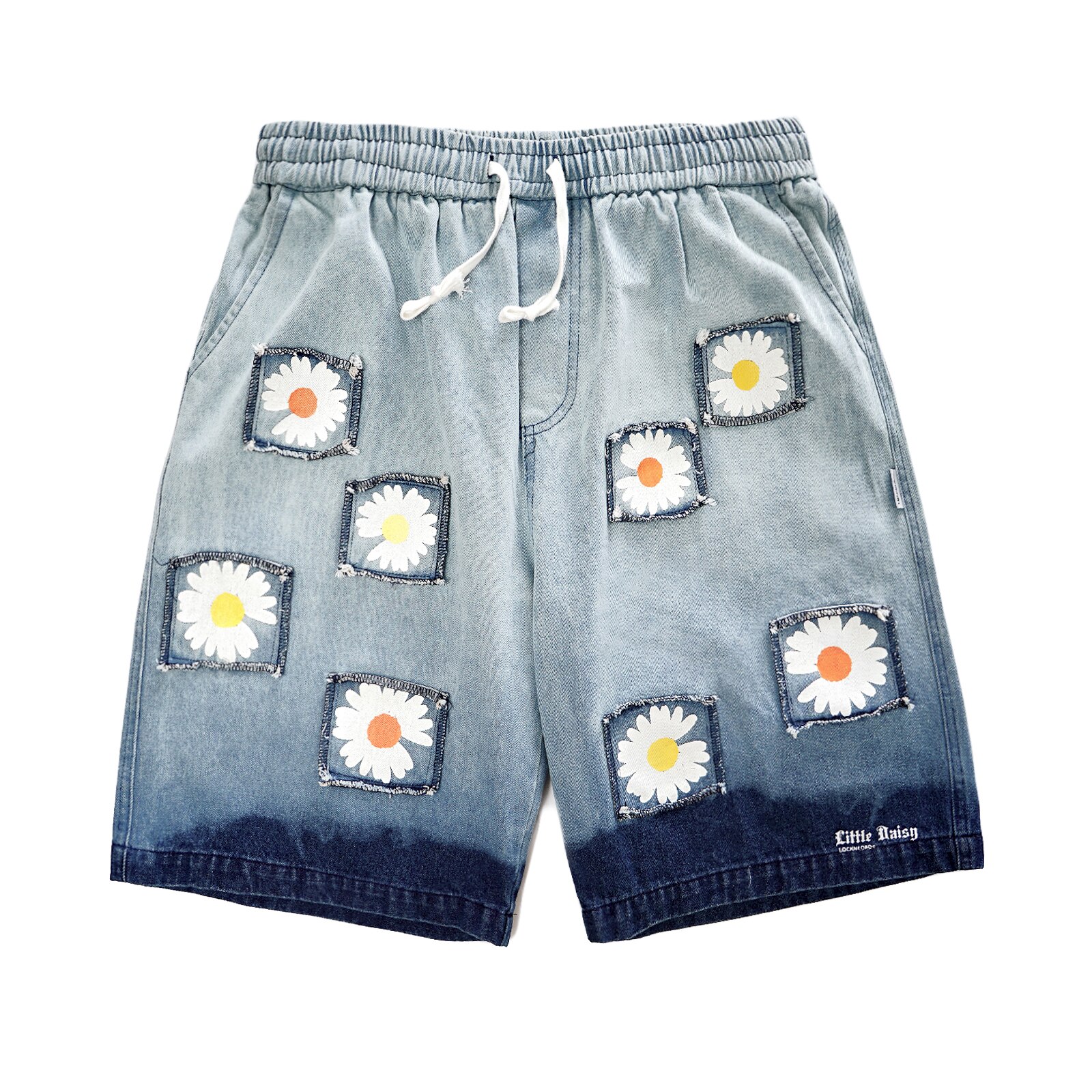 Hip hop denim shorts streetwear daisy blomster print jeans shorts mænd harajuku bomuld sommer harajuku kort bukser  wy061: Blå / Xl