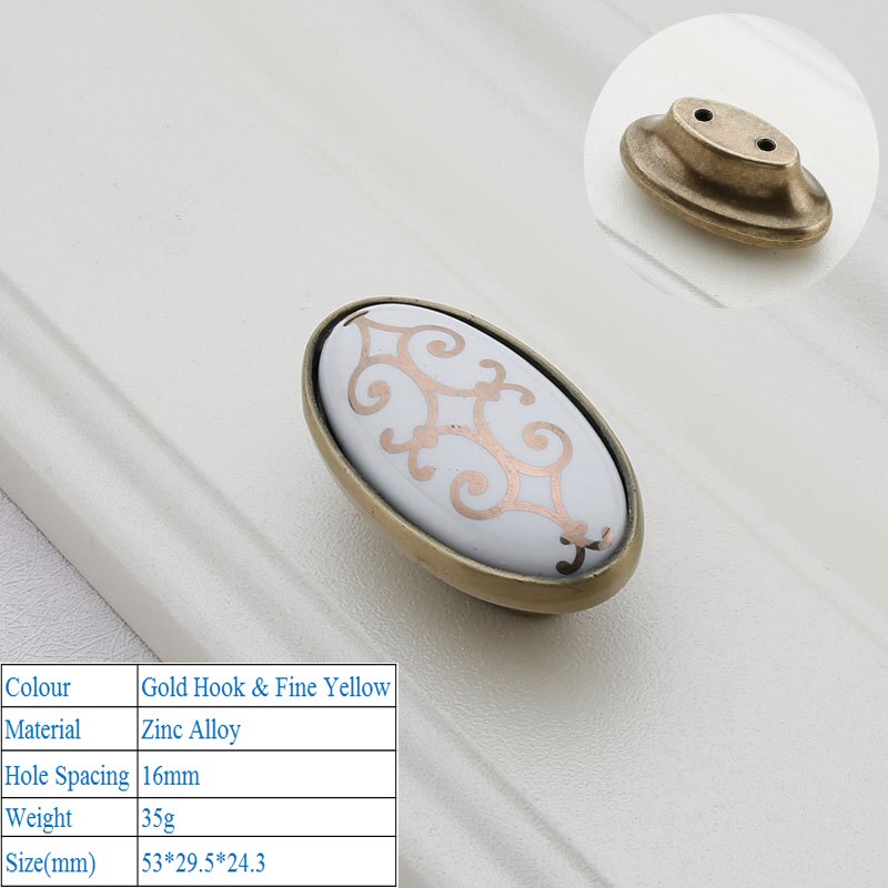 Ceramic Door Handles European Style Crack Kitchen Cabinet Handles Door Knobs And Zinc Alloy Furniture Drawer Push Pull Handles: Gold Hook 6038-16mm