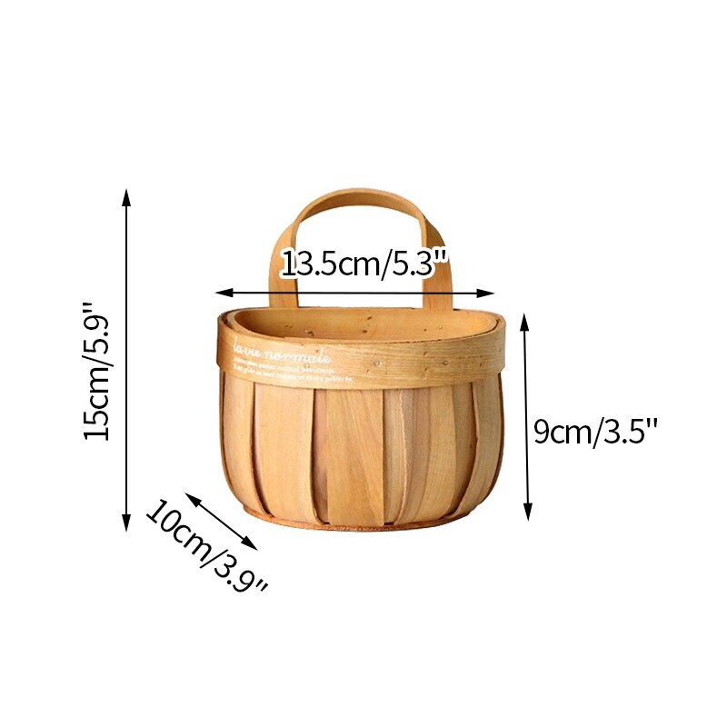 Wood Storage Basket Woven Hanging Baskets Kitchen Garden Wall Hanging Flower Baskets Fruit Vegetable Sundries Organizer Decor: Style1 S