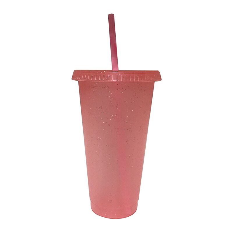 Tasse de voyage créative en plastique avec paille, 5 pièces, 700ml, pour boisson fraîche, café, jus de thé, Smoothie, réutilisable: light pink