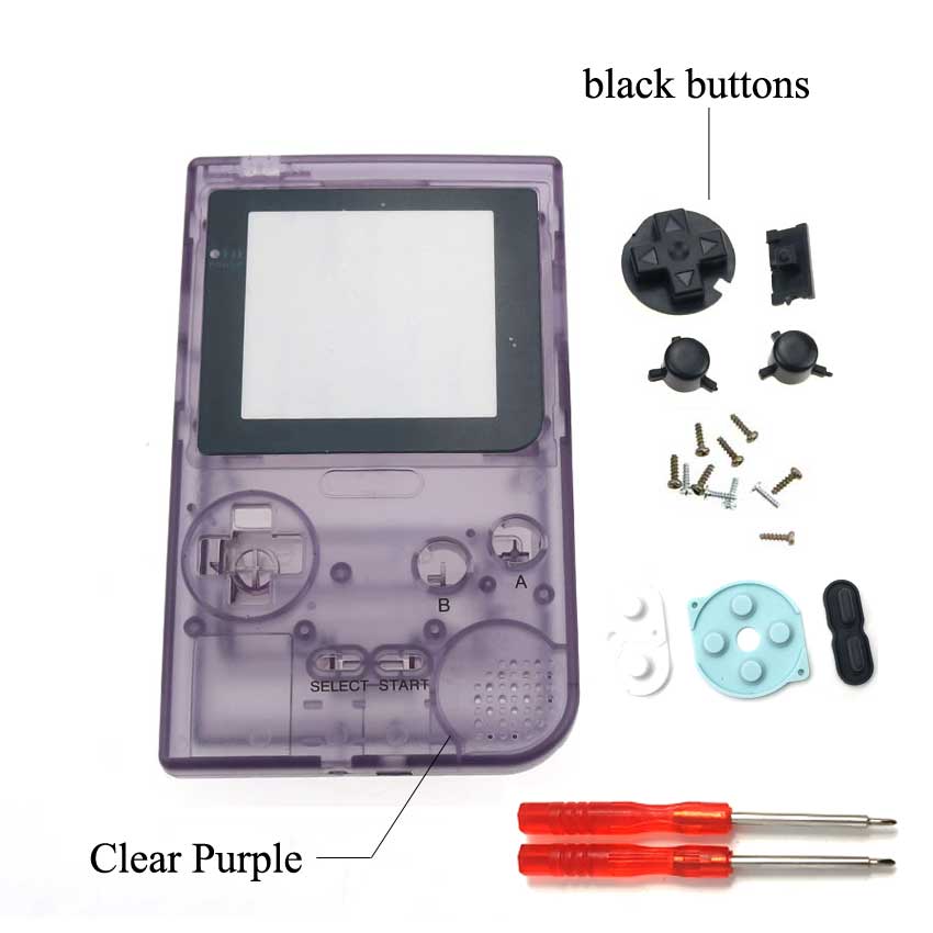 1PCS di Plastica Pieno di Caso Della Copertura Dell'alloggiamento per Gameboy Pocket Console di Gioco per GBP Borsette Caso W/Bottoni Kit pad in gomma A Vite Driver: G Clear Purple