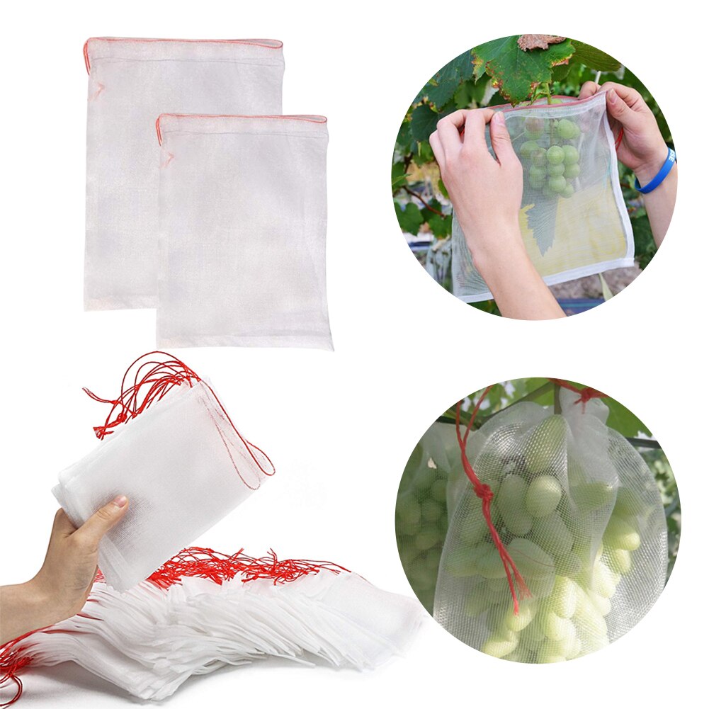 50 Pcs Garden Netting Bags Insect Proof With Drawstring Non-toxic Cultivate Nylon Mesh Fruit Vegetable Protection Agricultural