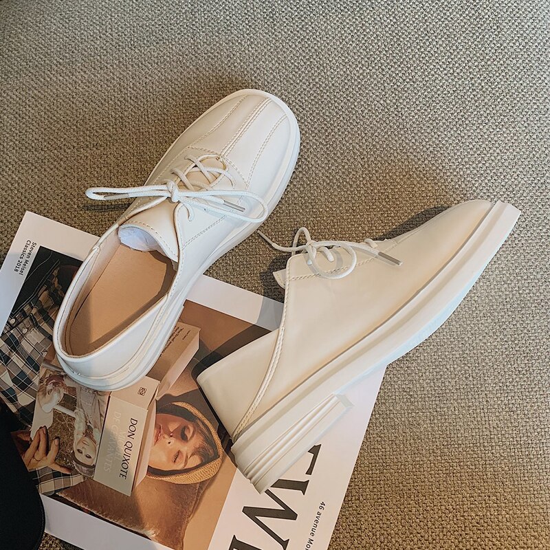 Noir Beige Oxford chaussures pour femmes printemps été décontracté mocassins en cuir synthétique polyuréthane Vintage à lacets plate-forme chaussures mocassins