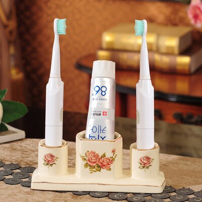 Juego de cerámica para baño, soporte y taza para cepillo de dientes, con bandeja, lavabo, par de cepillos de dientes eléctricos, 4 piezas: Style 5