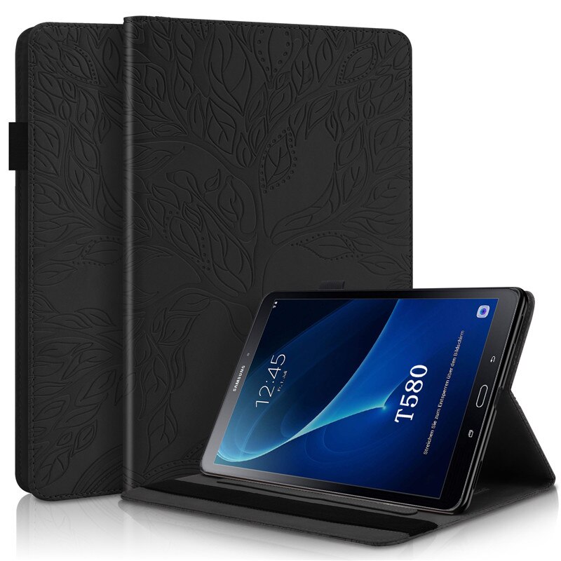 For Funda Tablet Samsung Galaxy Tab A 6 A6 10 1 Case 3D Tree Embossed Leather Case for Samsung Galaxy Tab A6 SM T580 T585: Black / SM-T585
