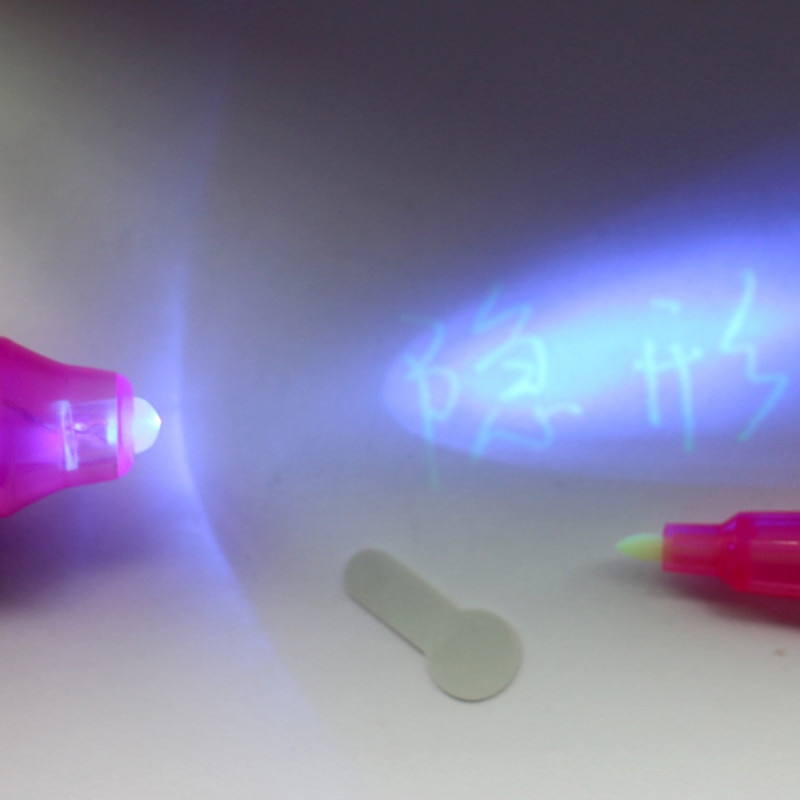 Stort hoved lysende lys pen magi lilla 2 in 1 uv sort lys combo tegning usynlig blæk pen læring uddannelse legetøj til barn
