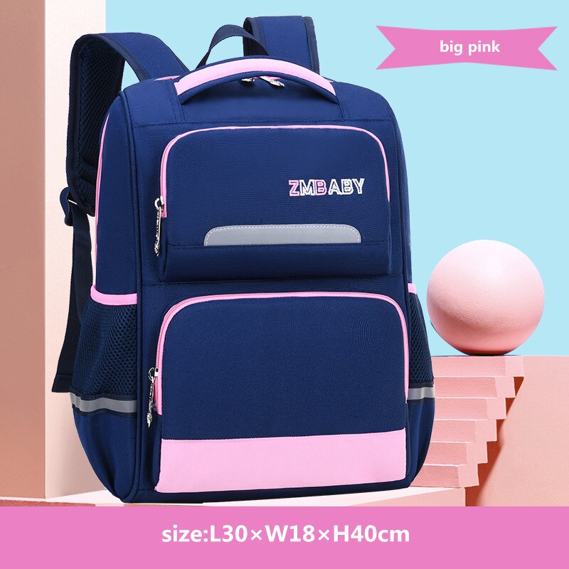 OKKID primary school backpack for boy elementary student backpack kids school bag pack reflective strip children book bag: big pink