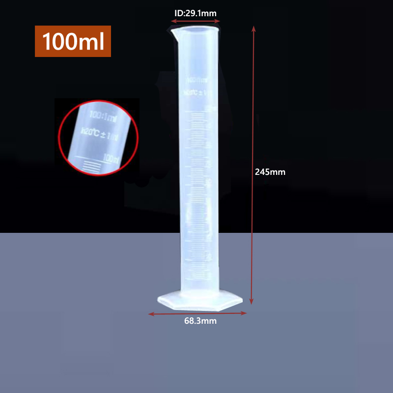 Cilindro graduado de plástico de medición transparente, herramienta de laboratorio de tubo de prueba de plástico, 10/ 25/ 50/ 100 /250 /500 /1000ml, 1 Uds.: Rojo