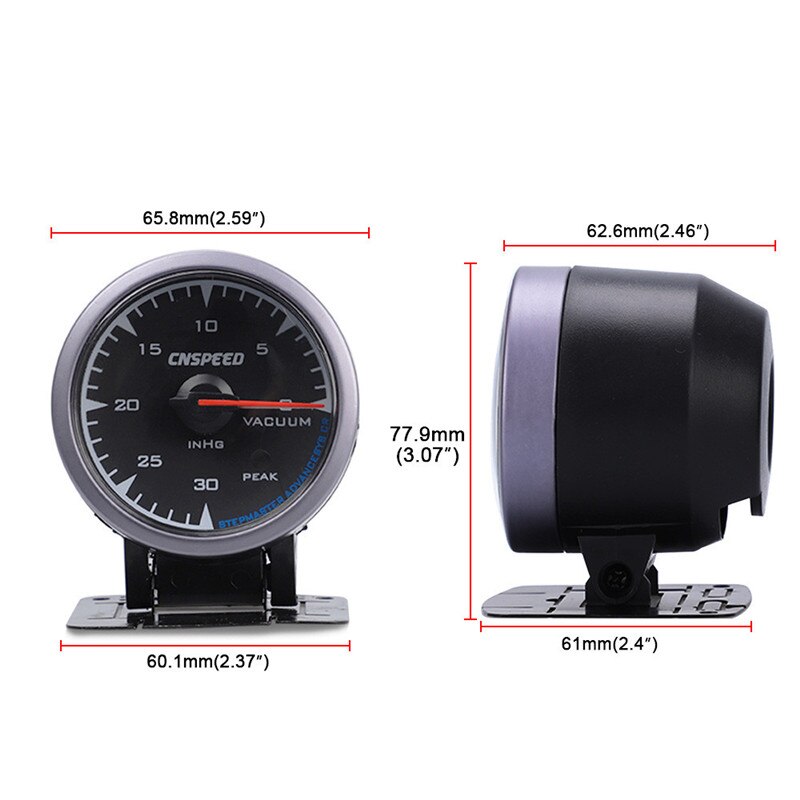 1pcs 2"/52mm Vacuum Intake Gauge 7 Color LED 12V Mini Universal Meter Auto Accessories Car Sensor Meter Pointer