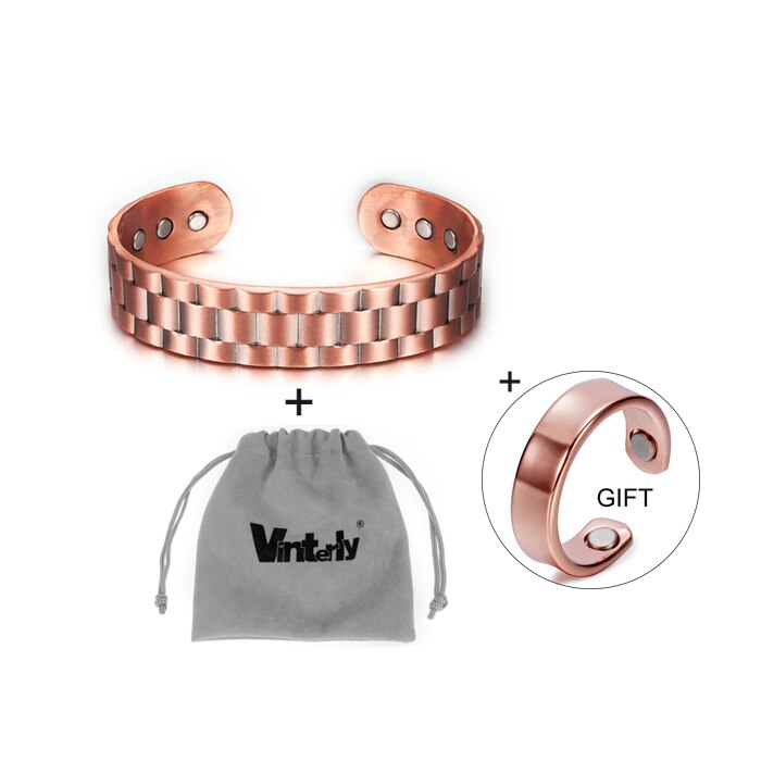 Vinterly 1 Krijgen 1 Puur Koperen Armband Mannen Gezondheid Energie Magnetische Armband Koper Brede Verstelbare Manchet Armbanden Voor mannen: copper with bag