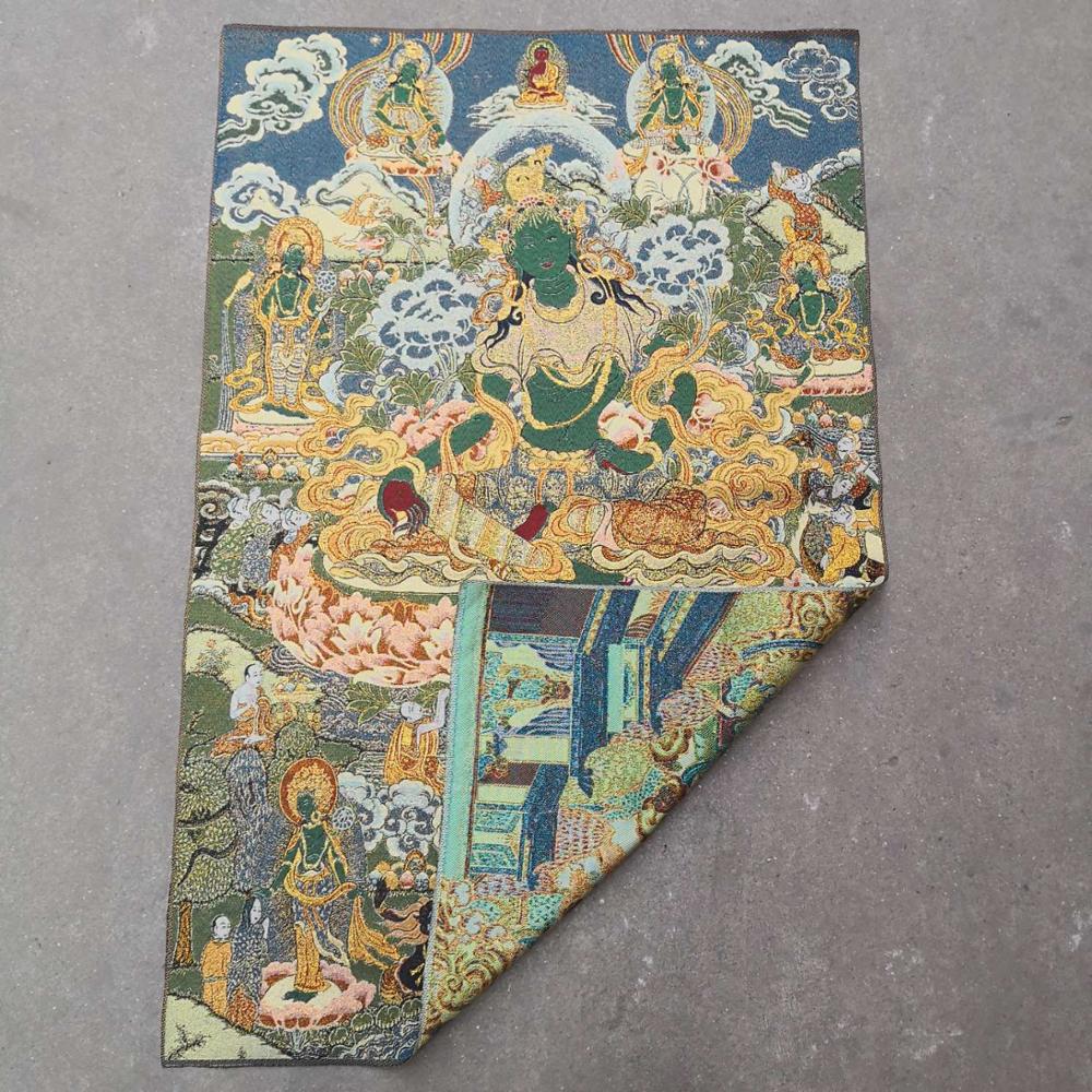 36 inch Chinese Folk Silk embroidery Green Tara Mahayana Buddhism Thangka Painting Mural