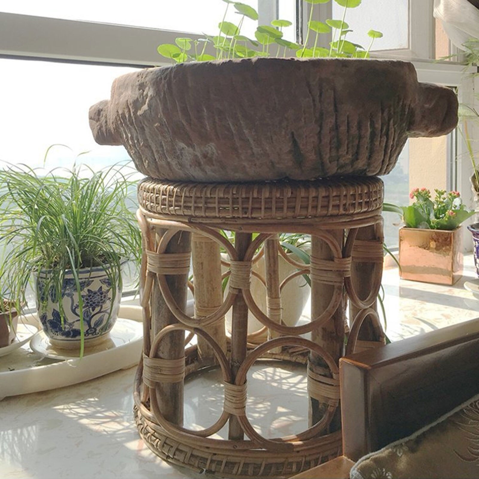 Rotan Plant Stand Duurzaam Decoratieve Plank Houder Voor Indoor # W0