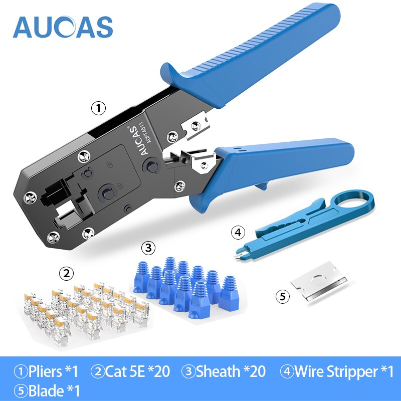 Aucas Rj45 Crimper Tool Krimpen Kabel Networking Draad Ratchet Tang Lan Kit RJ12 Gereedschap Punch Mikrotik Krimptang Apparatuur: Set 5