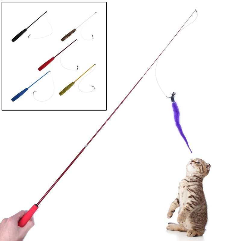 Cat Toy Plush Stick Stretch Kitten Pet Dog Teaser Fun Play Wand Interactive Wire