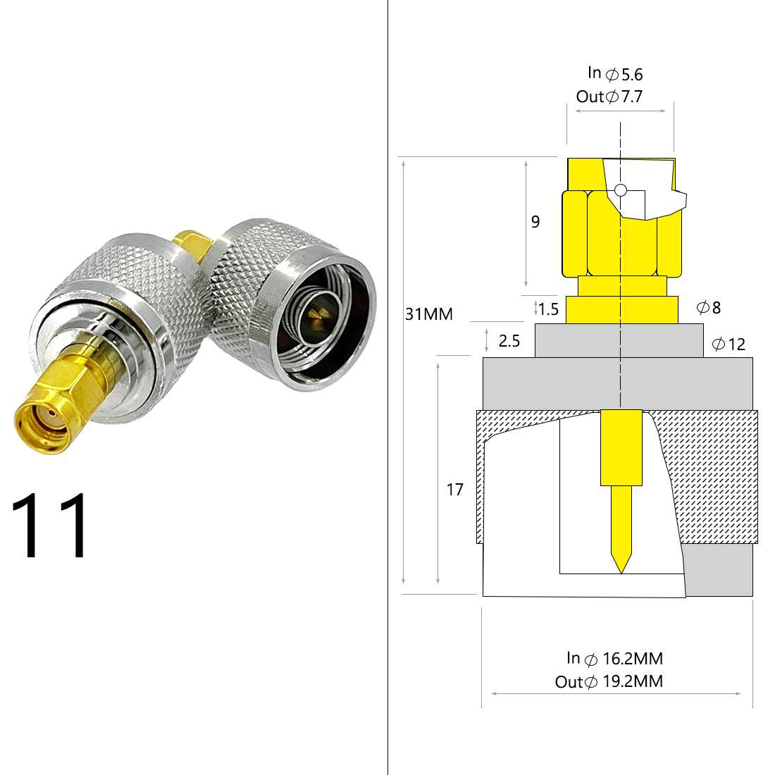 Adaptador de antena Wifi SMA macho hembra a BNC N macho hembra, Conector de enchufe RF coaxial, convertidor recto, precio al por mayor, 1 ud.: Type11