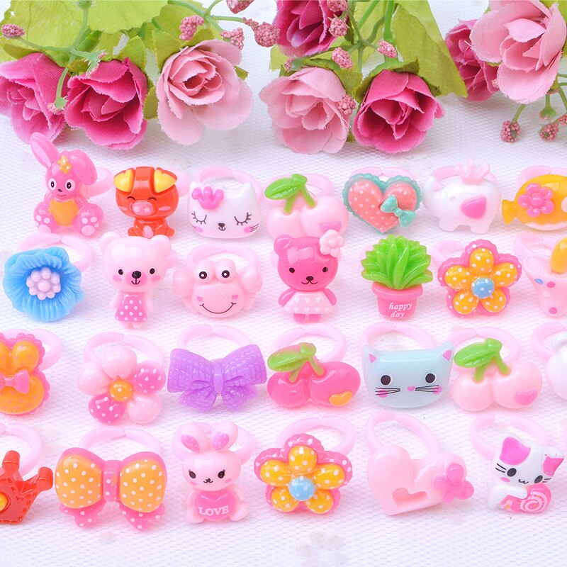 10 Stks/set Cartoon Dier Bloem Snoep Vorm Ring Speelgoed Voor Kinderen Meisjes Party Finger Ring Sieraden Accessoires