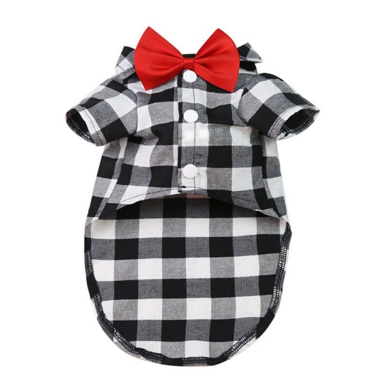 Costume à carreaux avec nœud papillon pour chien, T-Shirt d'été à manches courtes pour petit et moyen gabarit, Costume de mariage pour chiot: W / XL