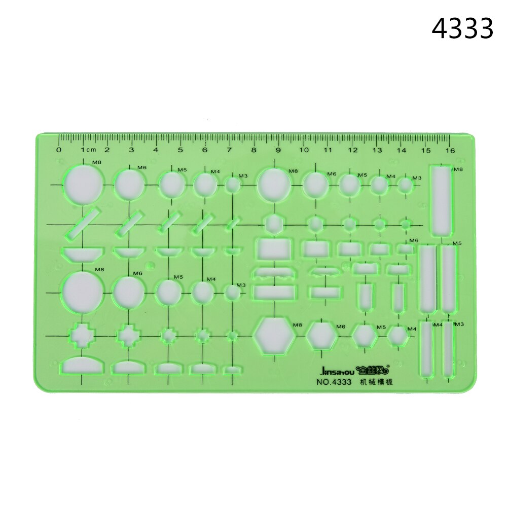 Regla de herramientas de medición de papelería de laboratorio de plástico verde, regla de diez tipos de plantillas, regla de geometría, regla de plantilla de dibujo, suministros escolares 1 unidad