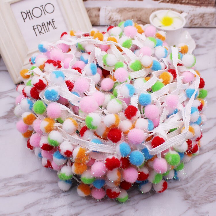 5 yards/rulle pompom spetsband sömnadstillbehör pom pom tofs pompoms trim bollfransar broderi gör-det-själv klädseltyg: Vit linje 1