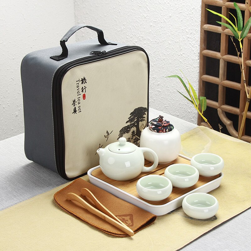 Portable Chinese Travel Kung Fu Tea Set Ceramic Teapot Porcelain Teaset Gaiwan Tea Cups of Tea Ceremony Tea Pot With Travel Bag