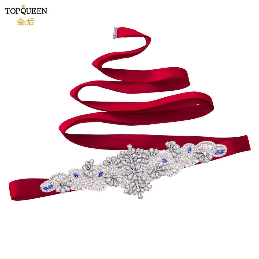 Topqueen  s487 brudbälten för klänningar diamantbälte formella klänningar för kvinnor afton gravidklänning strass bälten blå: Vin, röd