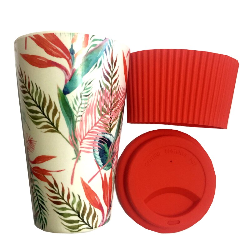 400ml Eco-Friendly Bamboo Fiber coffee mug with chinese painting reusable Anti-scalding Milk tea travel mugs and cups e