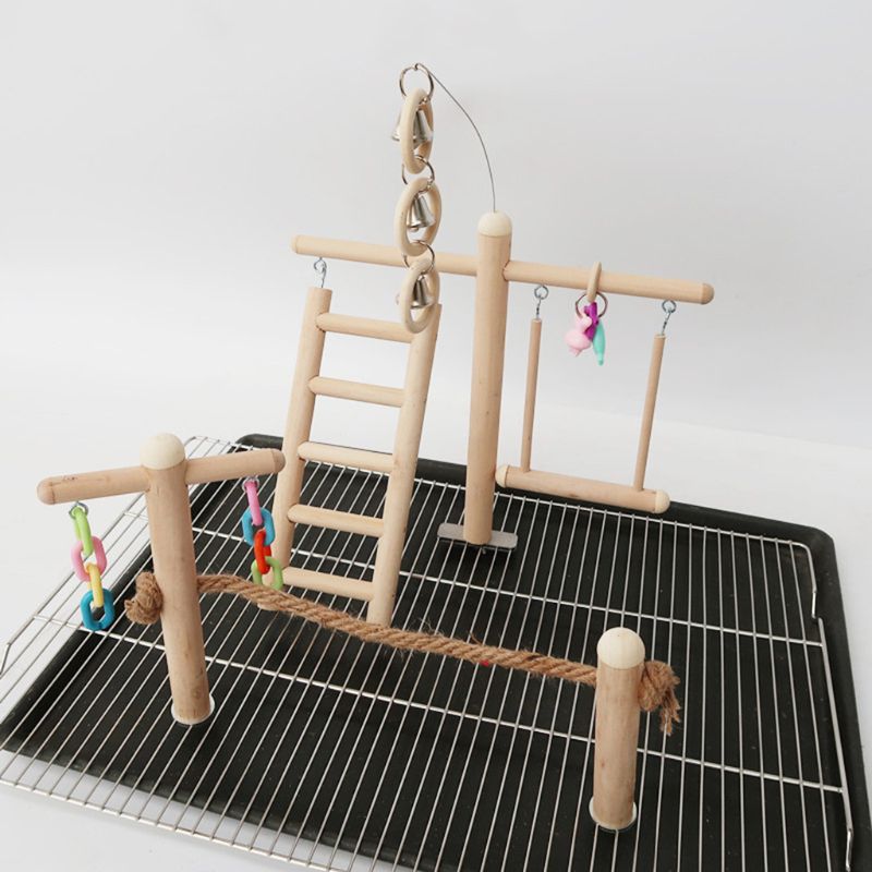 Picture of Bird Cage Stand Play Gym Perch Playground Wood Par... – Grandado