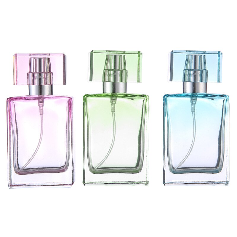 30Ml Kleurrijke Vierkante Dikke Glazen Navulbare Parfumfles Acryl Cover Schroef Top Sproeier Pomp Parfumflesjes Lege Container