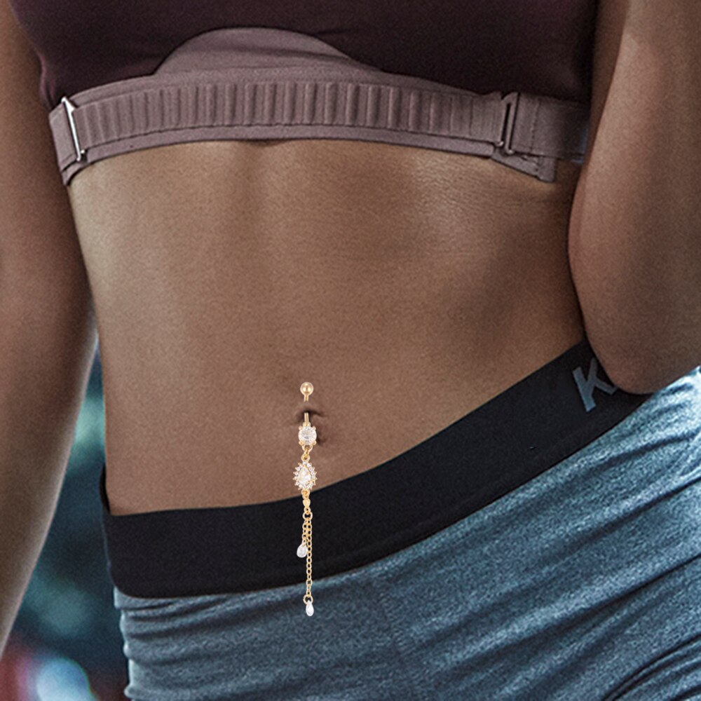 Women Gold Navel Piercing Belly Button Body Jewelry Crystal Zircon Rhinestones Round Body Ring Jewelry