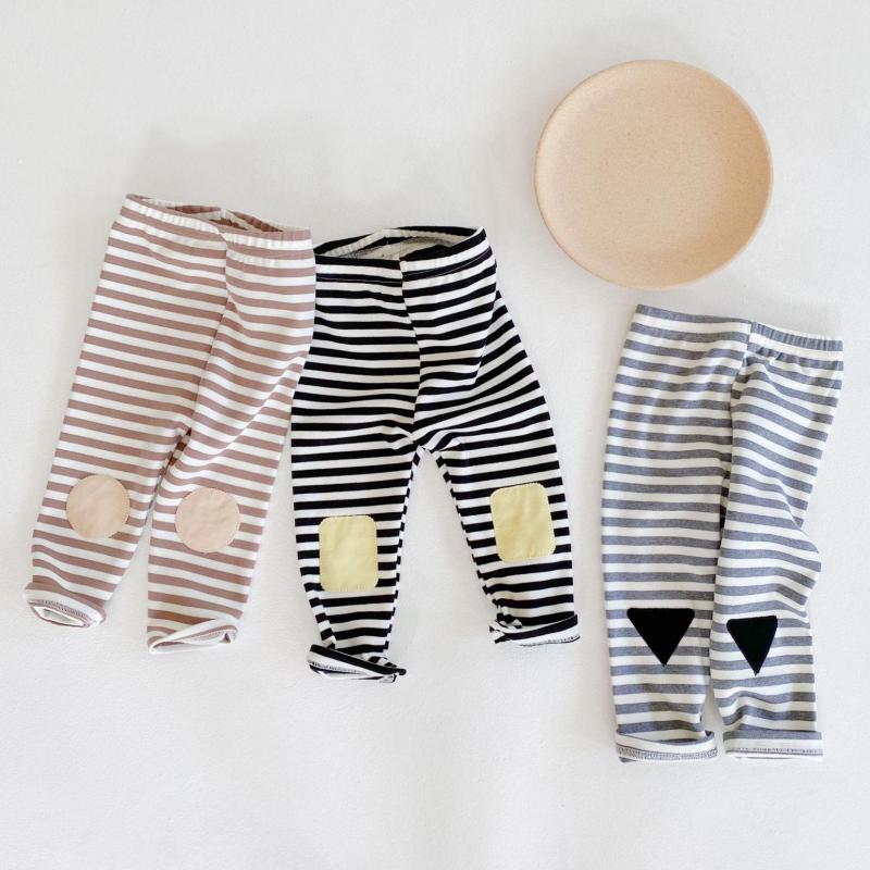 Höst bomullsbyxor baby flickor randiga leggings barn nyfödda byxor casual 0-24m