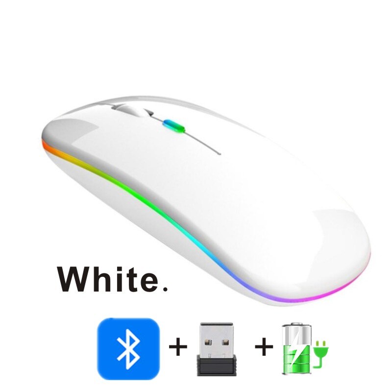 silent Wireless Mouse Bluetooth Rechargeable Ergonomic Mause USB RGB Magic Computer Wireless Mouse For Macbook Laptop PC iPad: White