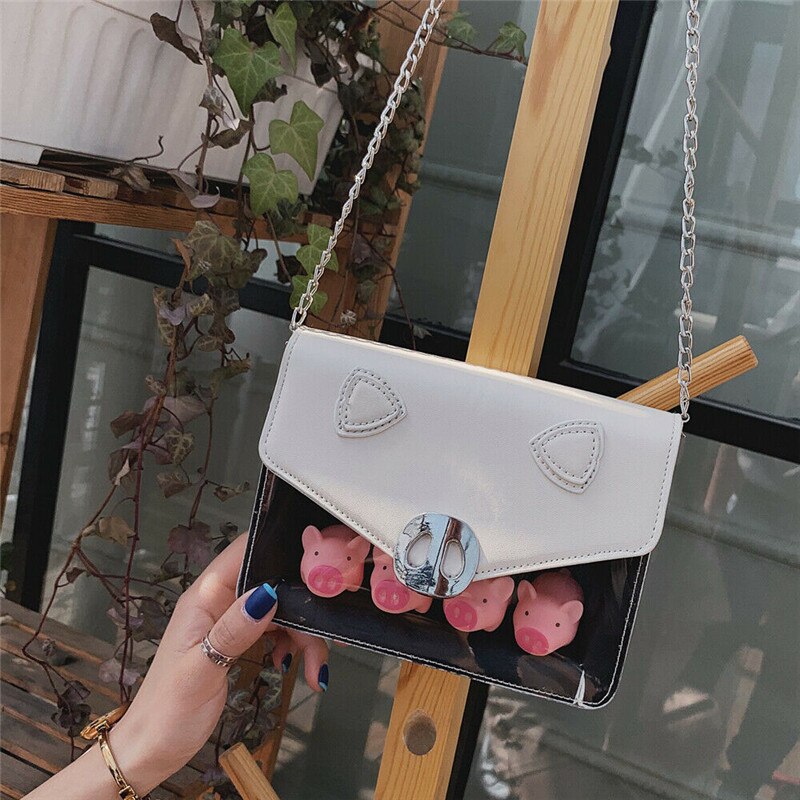 Noenname au gennemsigtig plastik mulepose til kvinder gennemsigtig pu+pvc håndtaske knap pung: Hvid