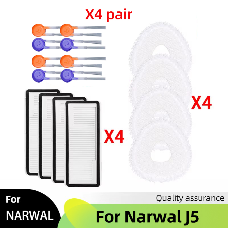 Fit For Narwal J5 Spare Parts Main Side Brush Cover Hepa Filter Mop Cloth Dust Bag Accessories Consumables: Gold