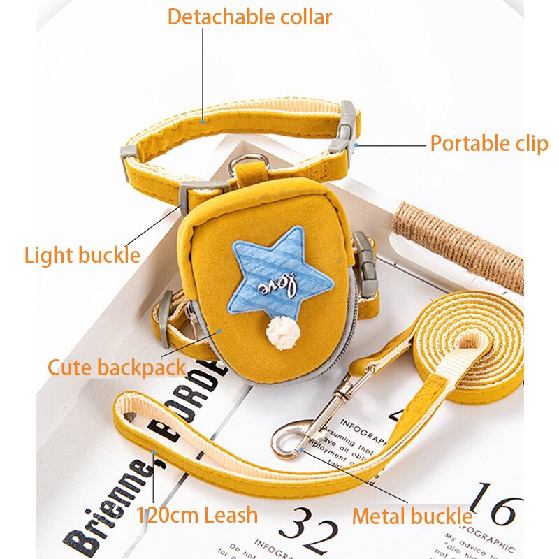 Halsband Leash Set Verstelbare Puppy Harnas Huisdier Harnas Voor Kat En Hond Zachte Halsbanden &amp; Leads Met Leuke rugzak